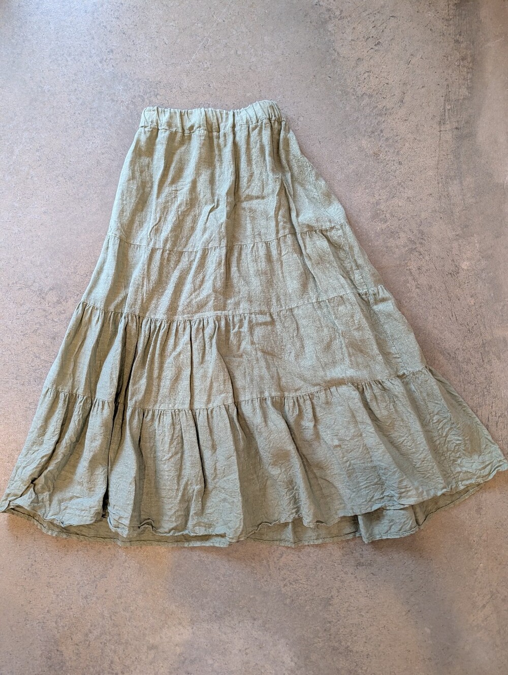 Meo Meli Linen Tiered Sage Green Maxi Skirt OS